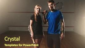  Presentation with game - Slide deck featuring male and female squash game background and a tawny brown colored foreground