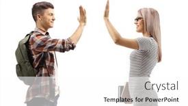  Presentation with students - Presentation design enhanced with male-and-female-students-gesturing background and a white colored foreground
