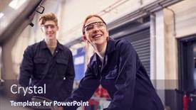  Presentation with female mechanic - Presentation enhanced with male-and-female-students-looking background and a wine colored foreground