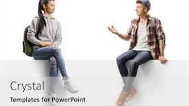  Presentation with students - Slide deck featuring male-and-female-students-sitting background and a white colored foreground