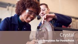  Presentation with apprenticeship - Theme having male-and-female-students-working background and a coral colored foreground