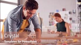  Presentation with working together - Slides with male-and-female-students background and a coral colored foreground