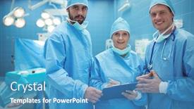  Presentation with healthcare workers - Amazing theme having male-and-female-surgeon-discussing backdrop and a teal colored foreground