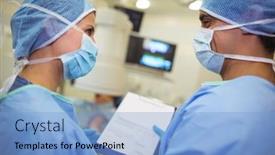  Presentation with discussion - Beautiful PPT theme featuring male-and-female-surgeons-having backdrop and a light blue colored foreground