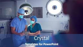  Presentation with digital hospital - PPT layouts with male-and-female-surgeons-wearing background and a ocean colored foreground