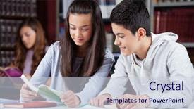  Presentation with black male female fashion - Amazing theme having male and female teenage friends studying together at desk in library backdrop and a lemonade colored foreground