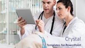  Presentation with using digital tablet - Slides featuring veterinary - male and female veterinarian using background and a sky blue colored foreground