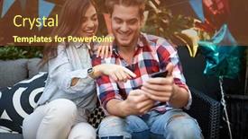  Presentation with selfie - Cool new PPT theme with male-and-female-watching-selfie backdrop and a tawny brown colored foreground