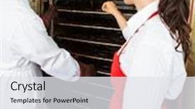  Presentation with butcher shop - Presentation theme consisting of food biltong - male and female workers putting background and a white colored foreground