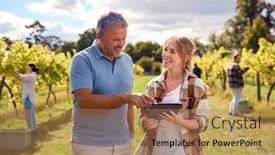  Presentation with vineyard - Theme with male-and-female-workers background and a coral colored foreground