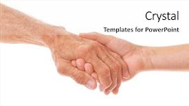  Presentation with old young - Colorful presentation theme enhanced with male and young female hand backdrop and a white colored foreground