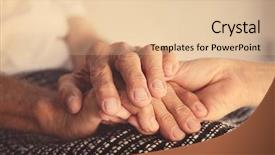  Presentation with holding hands old young - Slide set with male and young female hands background and a lemonade colored foreground