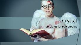  Presentation with angel - PPT theme with male angel cupid with a bow and arrows of love holds opened book valentine's day love concept background and a light blue colored foreground