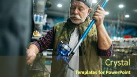  Presentation with fishing - Slide set consisting of male-angler-choosing-rod background and a tawny brown colored foreground