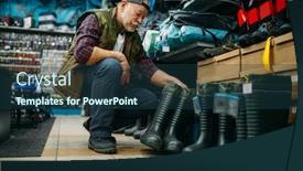  Presentation with rubber - Slide set featuring male-angler-choosing-rubber-boots background and a tawny brown colored foreground