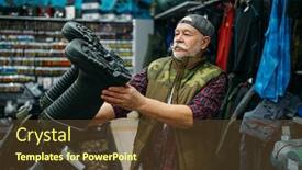  Presentation with rubber - PPT theme featuring male-angler-choosing-rubber-boots background and a tawny brown colored foreground