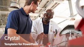  Presentation with apprentice - Cool new PPT theme with male apprentice at his workstation backdrop and a coral colored foreground