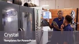  Presentation with cnc machine - Beautiful presentation theme featuring male apprentice on cnc machine backdrop and a gray colored foreground