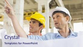  Presentation with building construction - Cool new PPT theme with silhouette of many cactus in line during the sunset at the beach backdrop and a light blue colored foreground