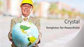  Presentation with cutout paper people standing around globe holding hands - Audience pleasing PPT theme consisting of male architect holding globe outdoors backdrop and a lemonade colored foreground