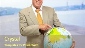  Presentation with religious globe - Audience pleasing presentation consisting of male architect pointing on globe backdrop and a violet colored foreground