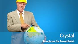  Presentation with globe - PPT layouts with male architect pointing on globe background and a teal colored foreground