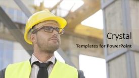  Presentation with construction site construction - Audience pleasing presentation theme consisting of male architect wearing hard hat backdrop and a coral colored foreground