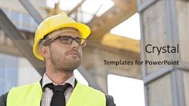  Presentation with construction site construction - PPT theme consisting of male architect wearing hard hat background and a coral colored foreground