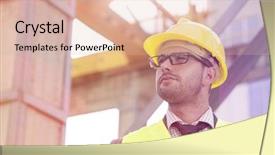  Presentation with construction site construction - Amazing presentation design having male architect wearing hard hat backdrop and a lemonade colored foreground