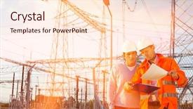  Presentation with electric plant - Cool new slides with male architects reviewing documents together backdrop and a lemonade colored foreground