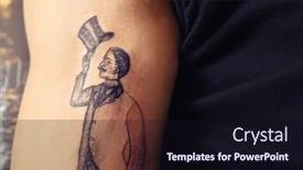  Presentation with tattoo - PPT theme having male-arm-with-unfinished-tattoo background and a wine colored foreground