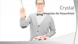  Presentation with pallet - Audience pleasing presentation theme consisting of male artist holding paintbrush and a color pallet isolated on white background backdrop and a white colored foreground