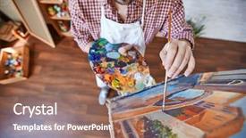  Presentation with artist - Audience pleasing presentation theme consisting of male artist painting venetian street backdrop and a coral colored foreground