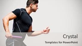  Presentation with athlete track or running track - PPT theme featuring male athlete - athletic man running a relays background and a  colored foreground