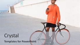  Presentation with sports - Presentation theme consisting of male athlete - image of a young sports background and a light gray colored foreground