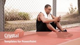  Presentation with march madness basketball final hoop - Slides with male athlete - photo of young cheerful african background and a coral colored foreground