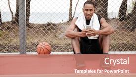  Presentation with happy music lovers - Presentation theme featuring male athlete - picture of young happy african background and a coral colored foreground