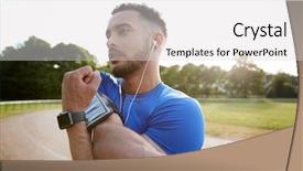  Presentation with stretching - PPT theme featuring male athlete at track stretching background and a light gray colored foreground