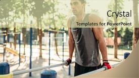  Presentation with parallel - PPT theme featuring male athlete exercises on parallel background and a soft green colored foreground
