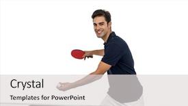  Presentation with table tennis - Amazing PPT layouts having male athlete playing table tennis backdrop and a light gray colored foreground
