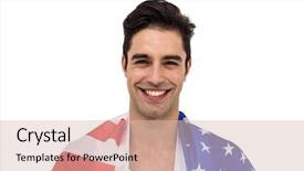  Presentation with wrapped flag - Slide set featuring male athlete posing with american flag wrapped around his body on white background background and a lemonade colored foreground