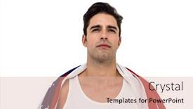  Presentation with wrapped flag - Audience pleasing PPT layouts consisting of male athlete posing with american flag wrapped around his body on white background backdrop and a lemonade colored foreground
