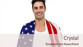  Presentation with wrapped flag - Slide set enhanced with male athlete posing with american flag wrapped around his body on white background background and a lemonade colored foreground