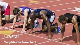  Presentation with athletes - PPT theme having male athletes at starting line in track race background and a coral colored foreground