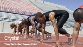  Presentation with athletes - Slides enhanced with male athletes at starting line in track race background and a coral colored foreground