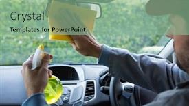  Presentation with cleaning service - Presentation theme featuring male-auto-service-staff-cleaning background and a seafoam green colored foreground