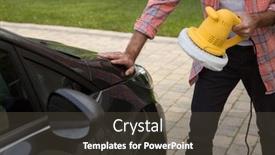  Presentation with car wash - Cool new slide deck with male-auto-service-staff-cleaning backdrop and a tawny brown colored foreground