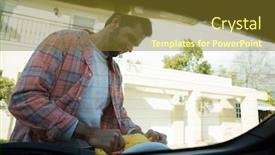  Presentation with cleaning service - Amazing presentation theme having male-auto-service-staff-cleaning backdrop and a tawny brown colored foreground