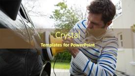  Presentation with car wash - Audience pleasing presentation design consisting of male-auto-service-staff-cleaning backdrop and a tawny brown colored foreground