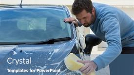  Presentation with car service - Audience pleasing presentation design consisting of male-auto-service-staff-washing backdrop and a teal colored foreground